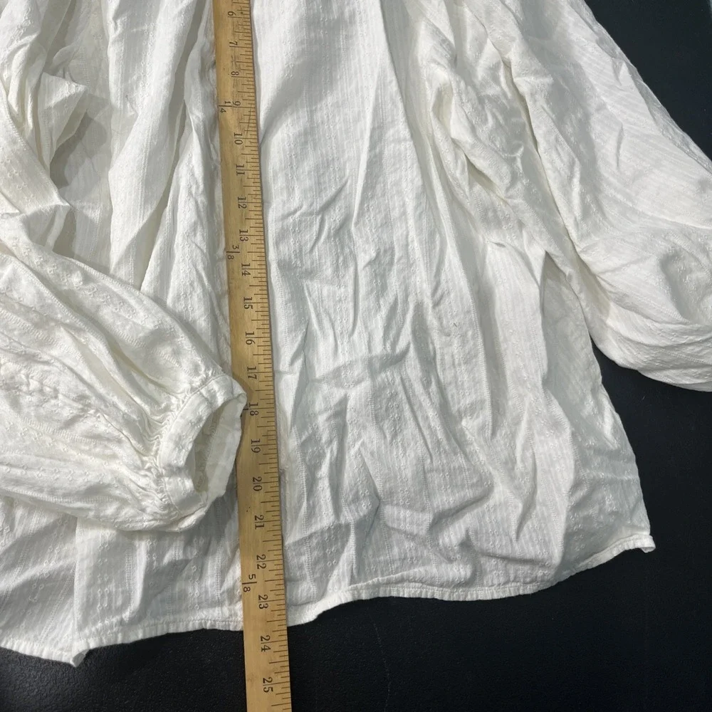 Old Navy‎ Blouse Womens XL White Sea Salt Textured LS Peasant Balloon Sleeve Top